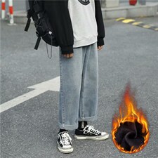 加绒加厚男士牛仔裤韩潮流宽松坠感直筒阔腿裤子k9510-p35加绒45图片