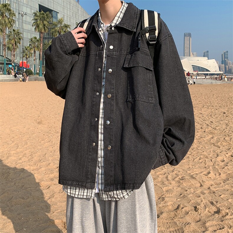 牛仔复古工装夹克上衣男bf春季宽松潮牌翻领韩版外套W2814-P55,男装夹克,星座512-2