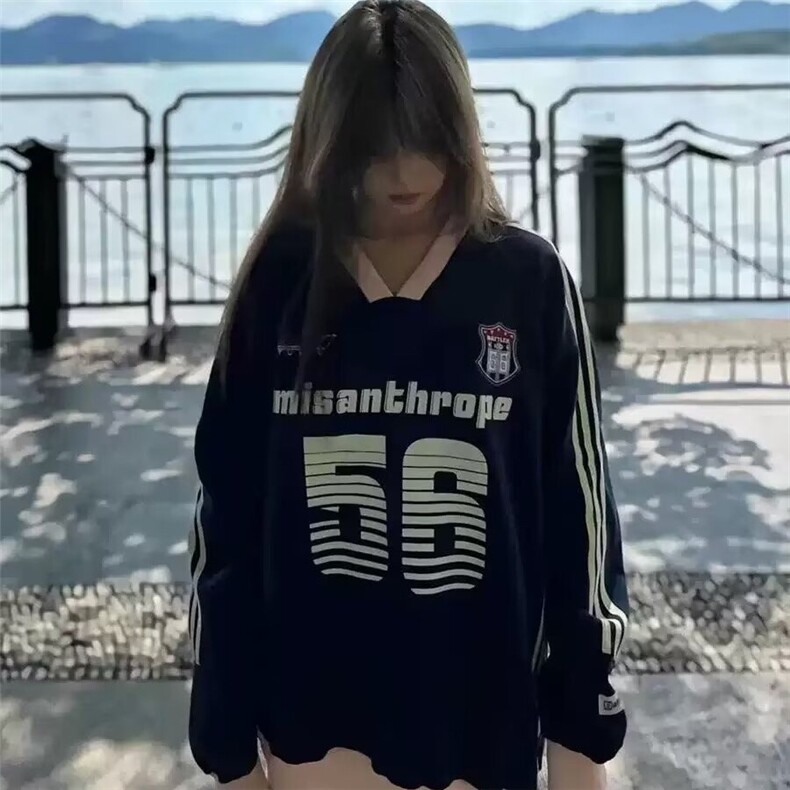 美式设计感足球元素卫衣男女春秋季潮牌宽松休闲撞色运动V领球衣,男装卫衣,星座506A