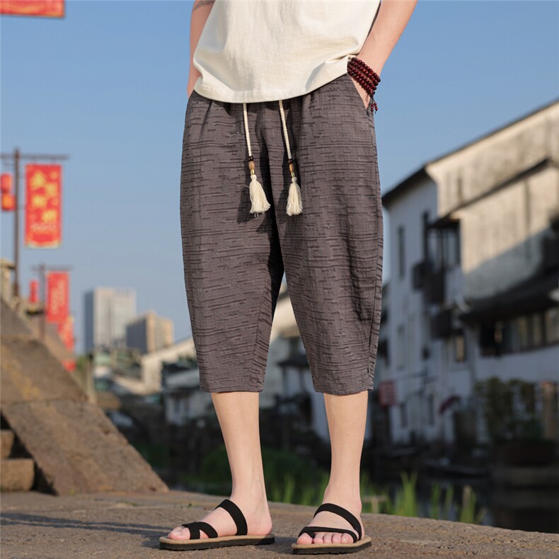 夏季风男装七分库棉麻男士休闲裤中裤古风A266-1-KZ882-P56图片