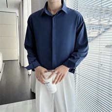 春秋内搭免烫垂感丝滑衬衫男长袖韩版宽松ins痞帅衬衣男C08-P30，男装衬衫，星座1116A-2（原606A-1）