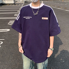C351-P36夏季宽松百搭条纹T恤2024新款美式复古圆领短袖男现货，男装T恤，星座512-6