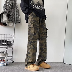 迷彩工装牛仔裤男秋冬宽松高街直筒裤潮牌大码阔腿长裤KC1020，男装休闲裤，星座1116A-1（原606A）