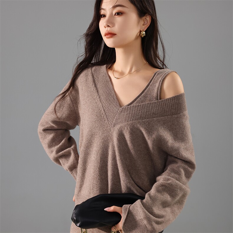时尚显瘦大V领女装套装秋季新款气质优雅两件套,女装套装/套裙,奢优羊绒