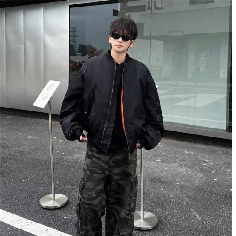美式飞行员棉服夹克短宽廓形军绿色工装外套秋冬棒球服M8213-P90,男装夹克,星座1109-3