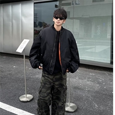 美式飞行员棉服夹克短宽廓形军绿色工装外套秋冬棒球服M8213-P90，男装夹克，星座1109-3