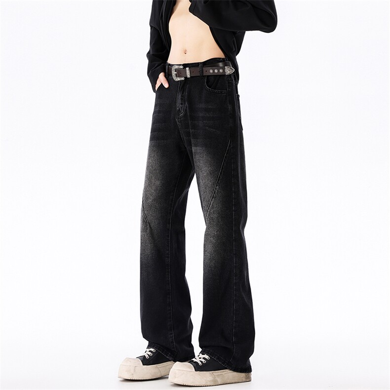 牛仔裤男女潮牌做旧水洗显瘦vibe高街直筒阔腿长裤子K616P50,男装牛仔裤,电商D325