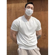 V领针织短袖t恤男士夏季薄款轻熟风简约纯色透气体恤衫Z66，男装T恤，星座1116A-2（原606A-1）