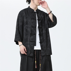 男士风七分袖衬衫2025夏季新款立领大码盘扣上衣CS100-P55图片