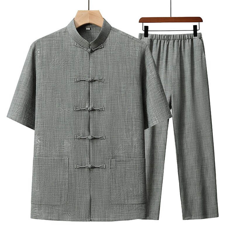 夏季风唐装中年短袖衬衫套装男士太极服宽松套装TR88606-P115,男装衬衫,星座1105-3