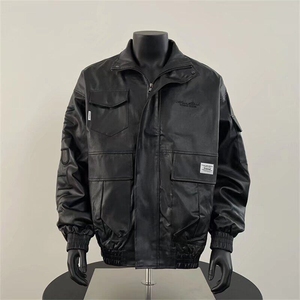 潮机能多口袋工装皮衣外套男士帅美式宽松皮夹克机车服W6330-P81图片