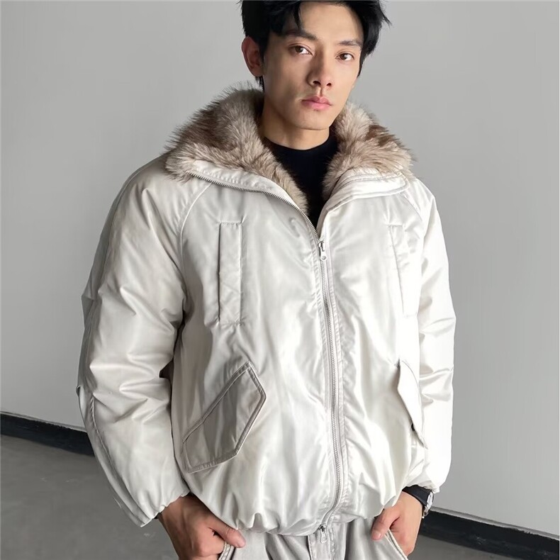 美式复古座山雕毛领结构棉服2025冬季宽松百搭飞行夹克外套潮MY85,男装夹克,星座208-5