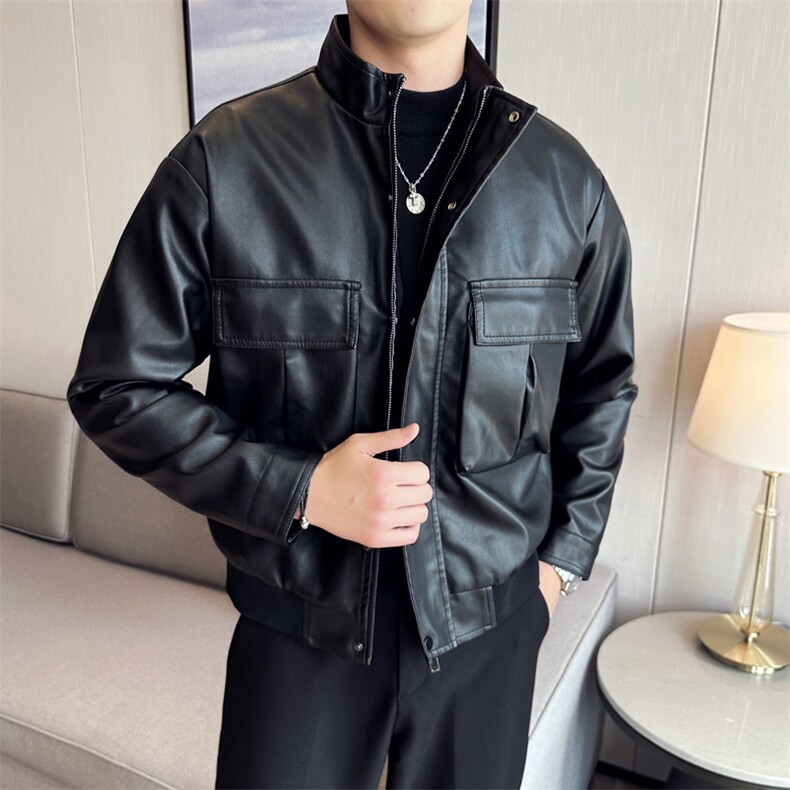 加棉加厚皮衣夹克修身立领PU皮衣外套男py56803-p98加绒p108,男装皮衣,电商D303