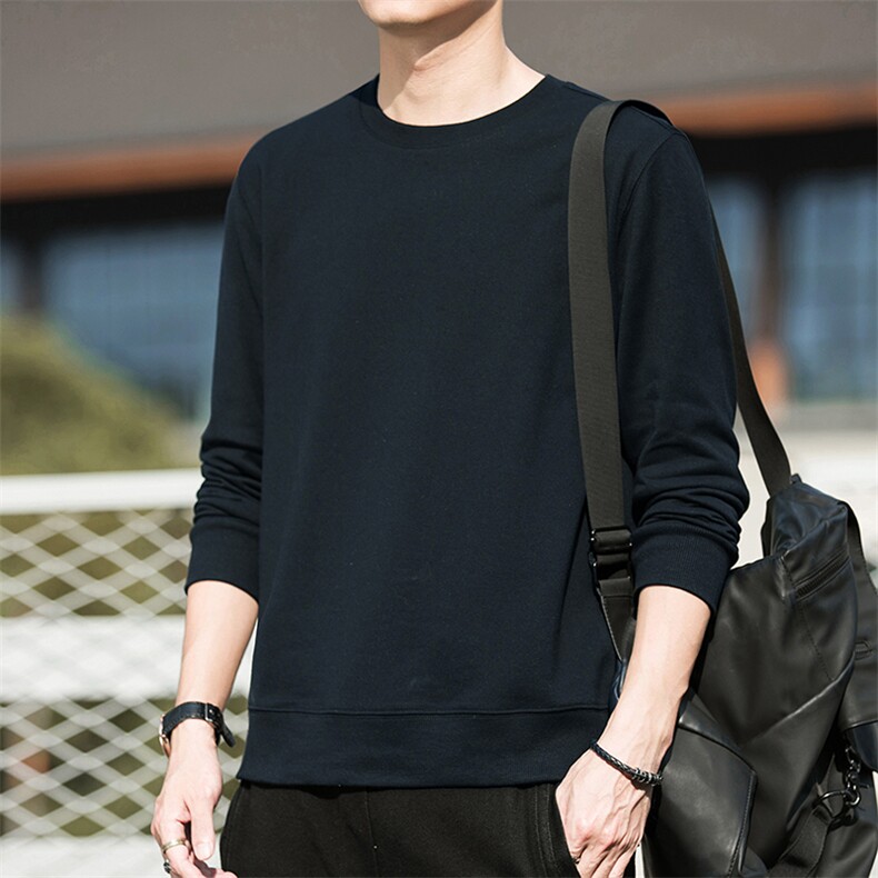 春秋款宽松卫衣打底衫休闲百搭长袖T恤上衣青年纯色重磅潮服图片