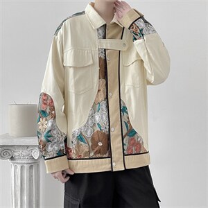 2021秋新款风刺绣夹克男日系明线拼接宽松薄款外套 W1196-P75图片