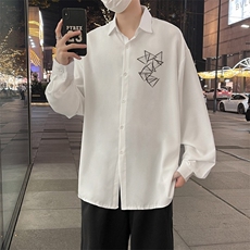 2024春季新款宽松百搭翻领衬衣男港风ins潮牌休闲衬衫W8123-P32，男装衬衫，星座512-4