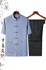DR5233钱塘2020-2夏季新款短袖男士唐装套装时尚风两件套P105，男装民族服装，钱塘207-2