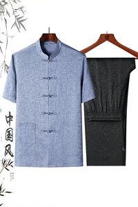 DR5233钱塘2020-2夏季新款短袖男士唐装套装时尚风两件套P105图片