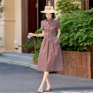 全棉碎花连衣裙夏新款收腰显瘦田园风优雅裙子（细节图颜色为准）图片