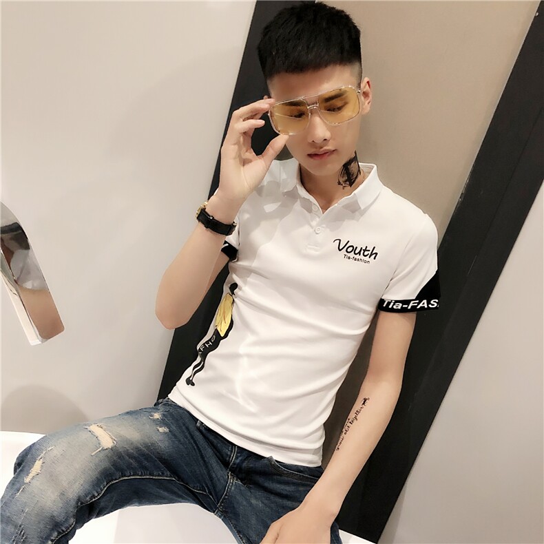 夏季短袖POLO衫男休闲社会小伙印花火半袖T恤衫C301B-PL08,男装Polo衫,电商C301B