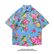 夏男女士休闲短袖衬衫外套东北大花衣服外衣大码团队服夏季休闲，男装衬衫，星座601-2