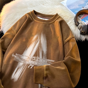 字母A美式重磅水洗做旧圆领卫衣大码男衣服XZ517A-3-HH5004-P58图片