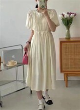 【DAVIDA】韩系圆领泡泡袖收腰连衣裙，女装连衣裙，DAVIDA