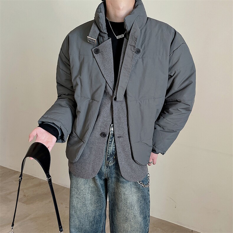 冬季新款设计款假两件小众休闲宽松棉衣男加厚棉服M103-P155控185图片