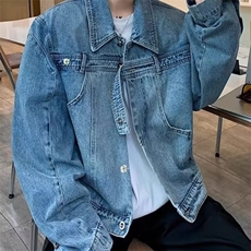小众设计感复古水洗短款垫肩牛仔外套男金属卡扣拼接夹克JKX619，男装工装外套，星座516A