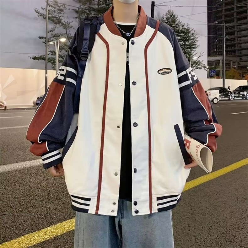 美式拼接棒球服外套女春秋设计感小众复古情侣夹克ins潮HY74-P60图片