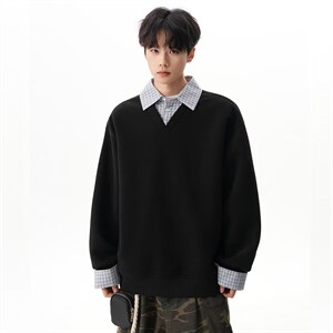 【XZ1112-1现货】卫衣假两件长袖衫翻领 P46 YW11图片