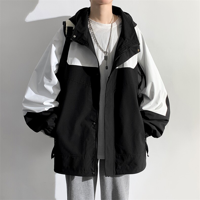 春秋新款男士拼接宽松工装连帽夹克防风防水冲锋衣JK8301-P72,男装夹克,电商B306