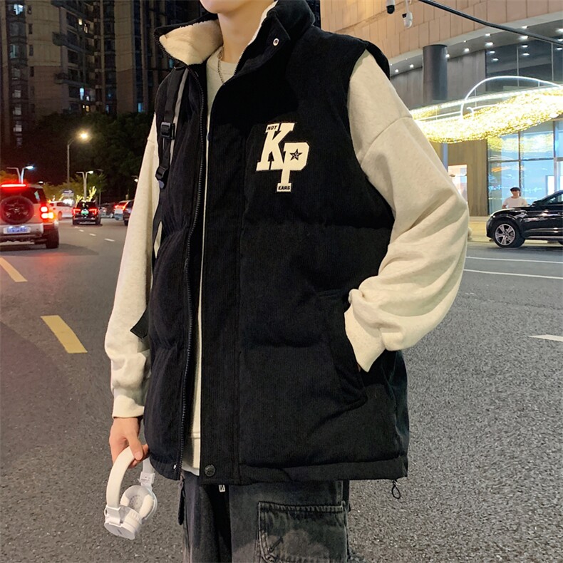 冬季新款港风PU皮贴布绣毛巾绣加绒加厚棉背心6618-P88,男装棉衣,星座914-3