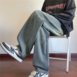 抖音品质美式高街复古水洗直筒阔腿牛仔裤B315-K23525-P65控78图片