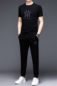 YS-X331夏季男式短袖长裤短裤三件套运动休闲套头修身T恤套装P图片