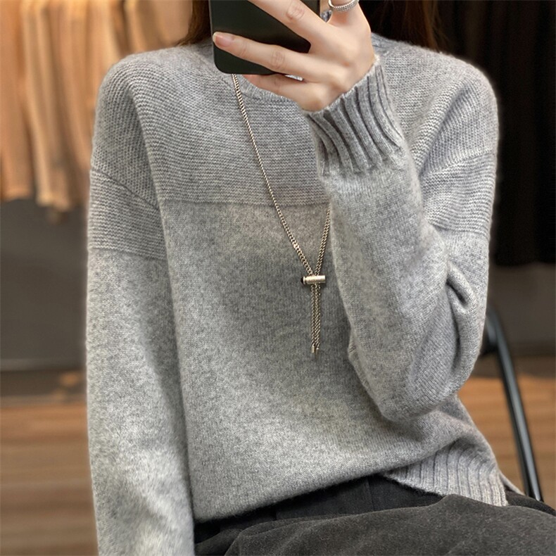 初秋打底针织衫慵懒风宽松外穿上衣服内搭羊毛毛衣图片