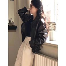 短款黑色皮衣外套女2025年春秋新款酷飒风小个子机车气质复古，男装皮衣，星座506A