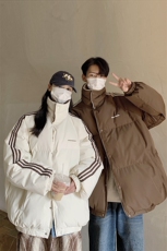 主推港风摇粒绒拼接情侣装棉衣宽松棉服男女冬装外套G1072P118，男装棉衣，电商A339
