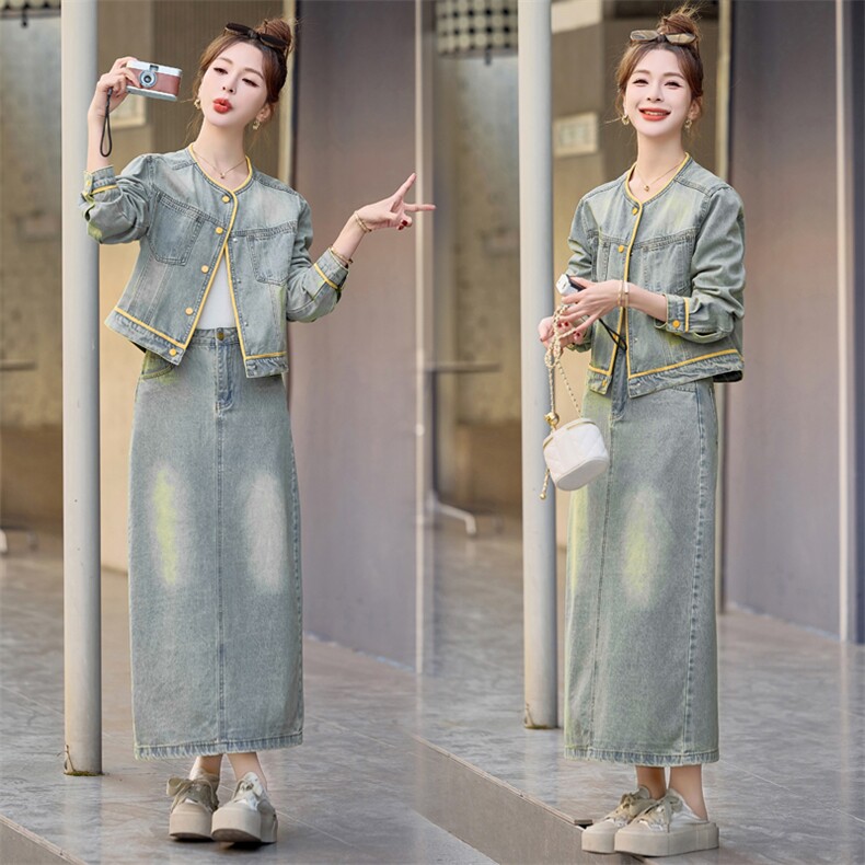（新款现货）2026春秋超火气质减龄洋气漂亮独特牛仔套装裙两件套,女装套装/套裙,印象茜