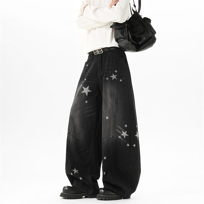 【现货】XZ1218BK9002特价P54美式复古星星印花牛仔裤，男装牛仔裤，星座1218（原611-3）
