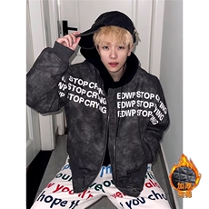 网图美潮蛋白PU皮印花夹棉飞行员夹克棉服外套W1895/特P85，男装夹克，电商B350