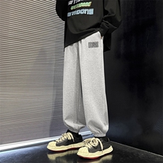 直筒宽松休潮流港风百搭灰色卫裤束脚运动裤WK603-1特批24，男装休闲裤，星座718-1