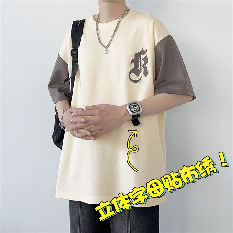 冰氧仿棉短袖港风白墙夏季休闲百搭字母印花男上衣TC3151-P24控48图片