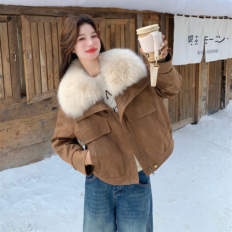 2025冬季新款已出现货！环保毛领大翻领50绒麂皮派克服,女装羽绒服,2C015