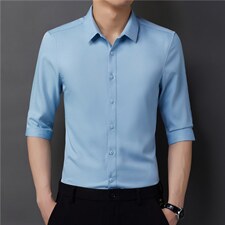 2023春秋季新款男长袖纯白衬衫商务正装休闲长袖衬衣中年免烫寸衫，男装衬衫，电商B212（原钱塘6029）