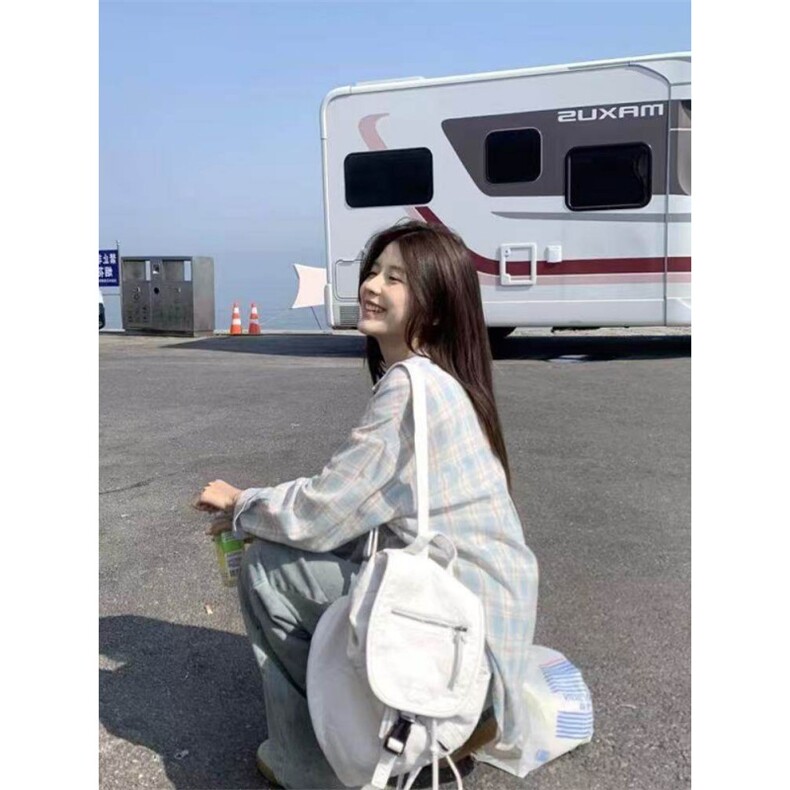 TC794-p45防晒长袖格子衬衫夏季复古宽松时尚中长款衬衣,女装衬衫,星座617A-2
