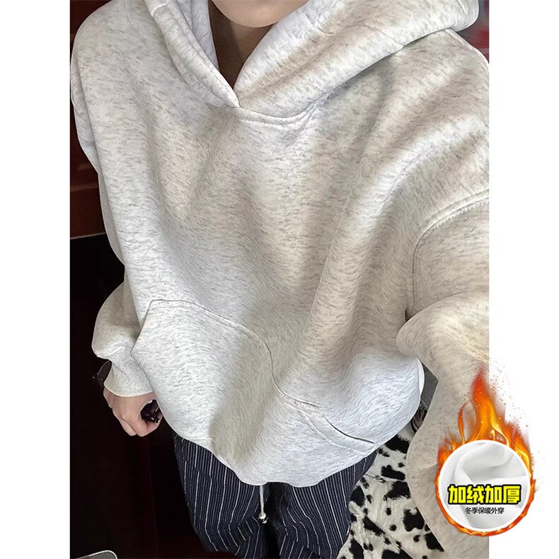 480G重磅加绒加厚硬挺boxy男女秋冬美式高街短款结构廓形连帽卫衣,男装卫衣,电商A486-1