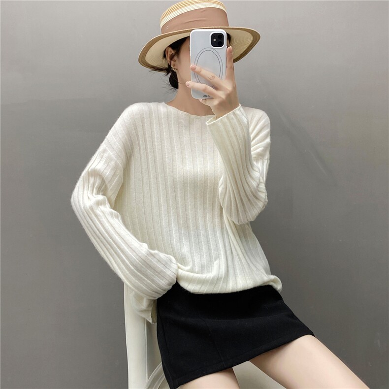 2025百搭时尚简约一字领宽抽条羊绒衫，女装羊绒衫，国旺羊绒