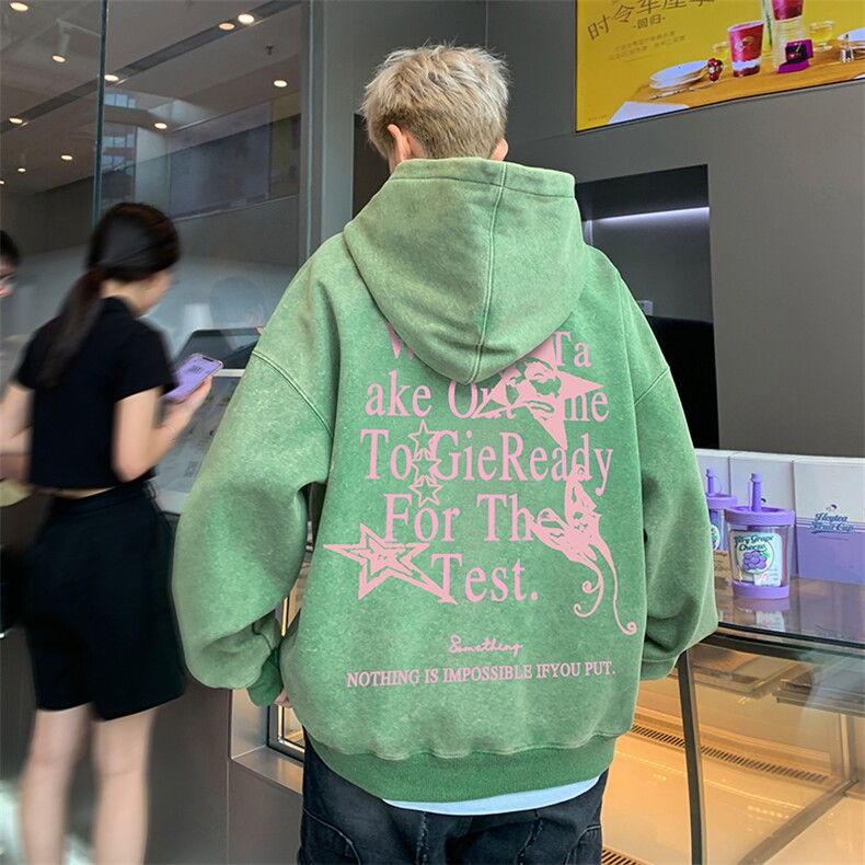 得物抖音高品质二开360克重磅做旧炒雪花纯色连帽水洗卫衣16016,男装卫衣,电商A486