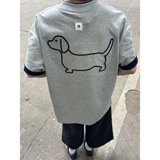 H0986-P35订标+刺绣+胶章螺纹领包边拉肩休闲宽松短袖T恤，女装T恤，星座617A-2